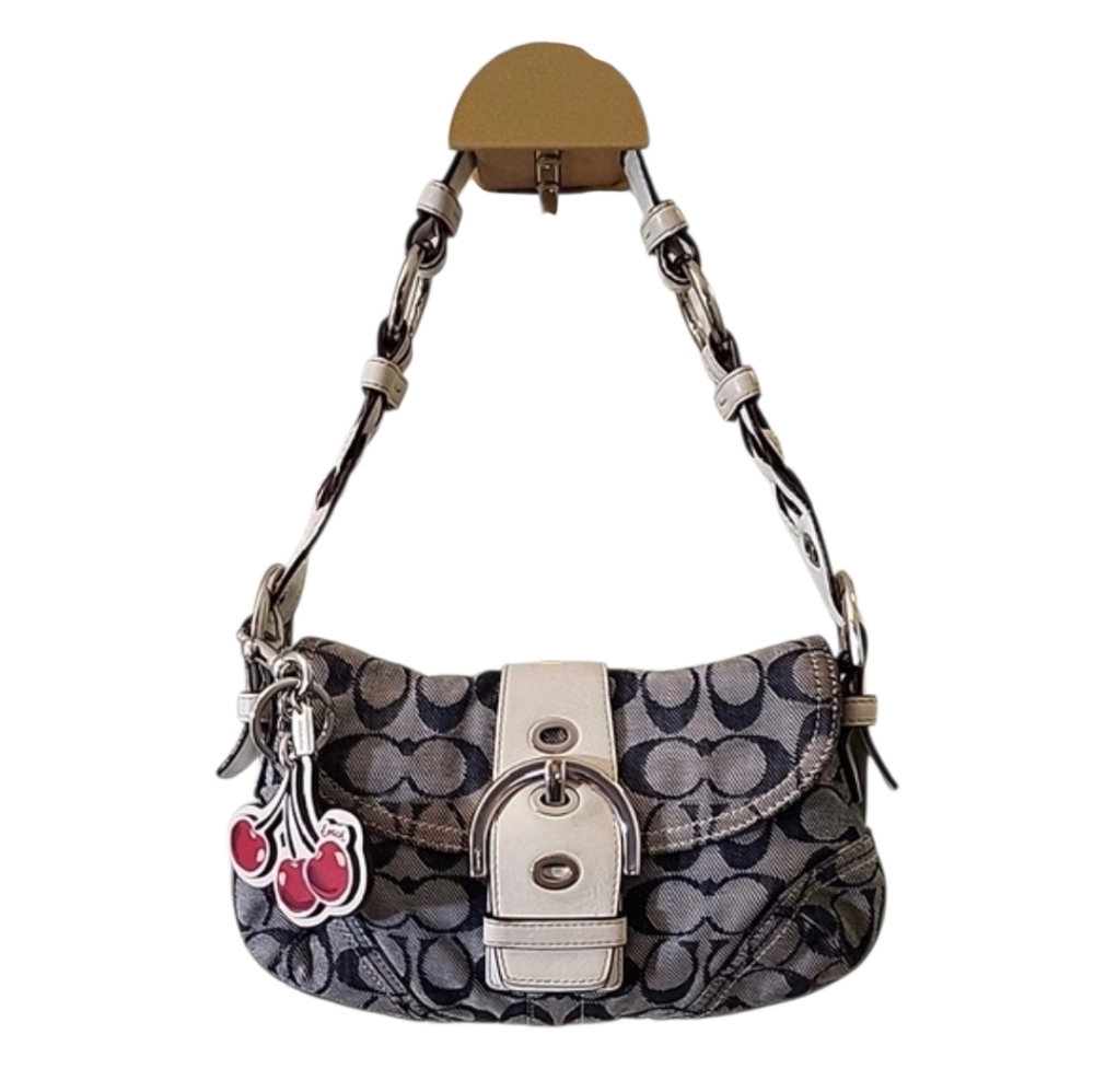 Coach Y2K Soho shoulder bag monogram canvas buckle closure braided strap Navy